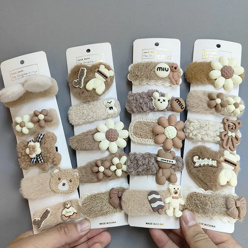 

Осенне-зимние детские головные уборы для маленьких девочек, шпильки для волос с зажимом кремового кофейного цвета, милые заколки для волос ...