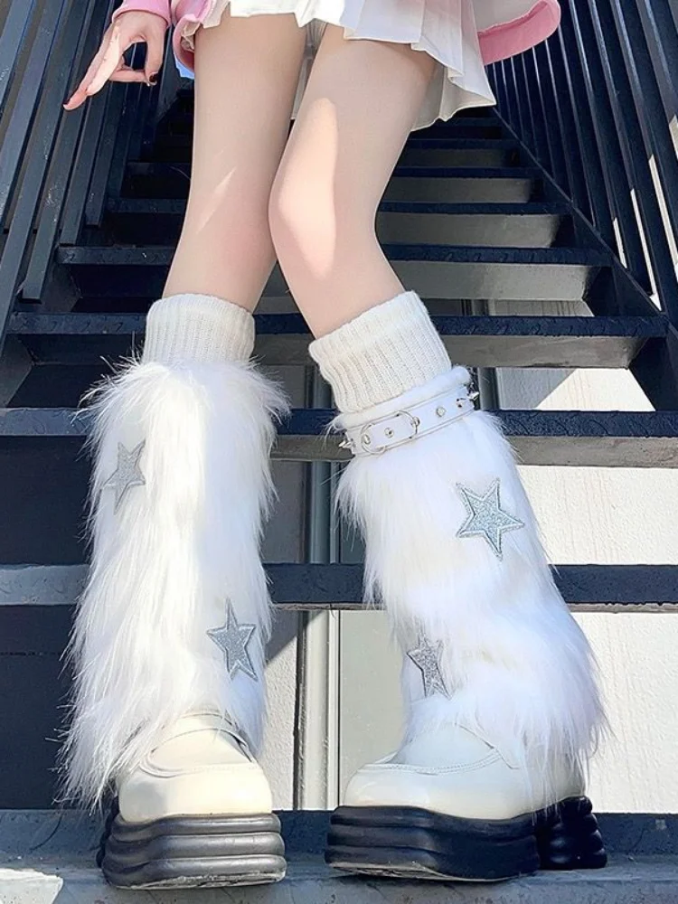 

Носки 3 теплые носки японские чулки хип-хоп милые Чехлы для ботинок готические меховые носки Jk модные комплекты до колена из искусственного меха длинные элементы панк