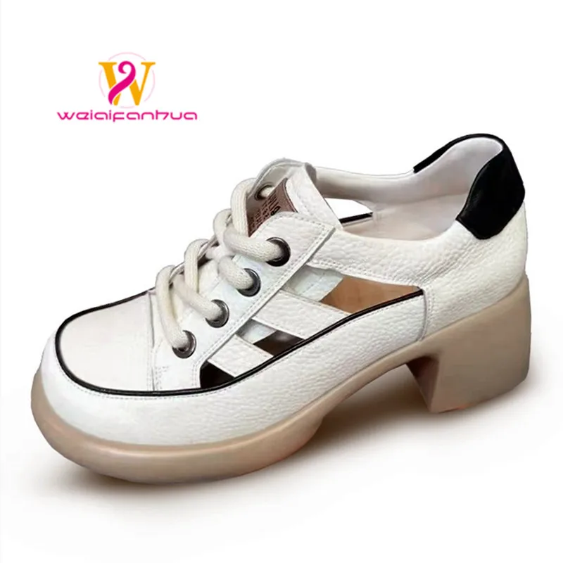 Sandals Women's Genuine Leather 2023 New High Heeled British Style Openwork Casual Single Shoes Roman Luxury Women's Sandals