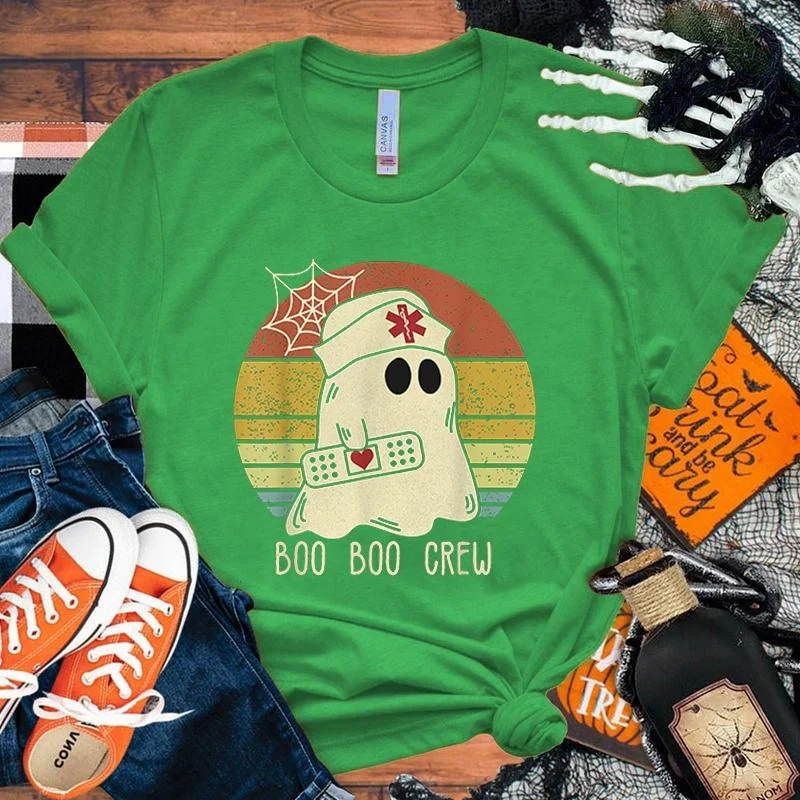 Новинка футболки с надписью на Хэллоуин Медсестра Бу модная женская летняя