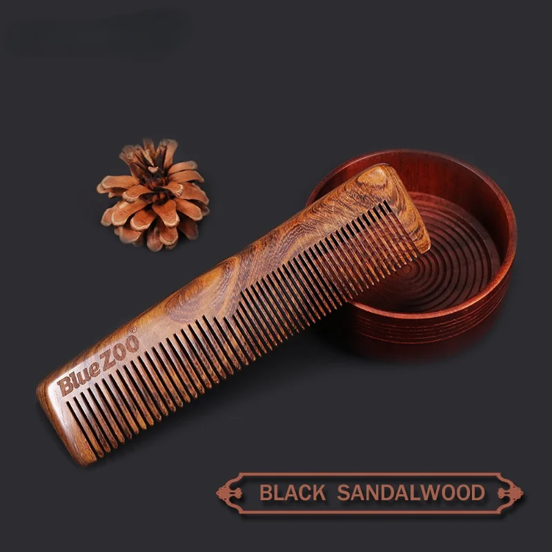 

Blue Zoo Black Gold Sandalwood Men Care Comb Anti-Static Head Massage Hair Care Free Leather Bag Beard Comb