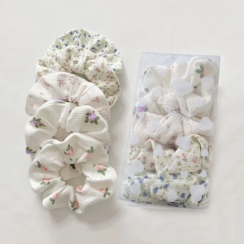 

5PCS/Lot Plaid Flower Scrunchies Elastic Rubber Hair Tie Bands Women Headband Girl Hairband Hair Accessories Ponytail Holders