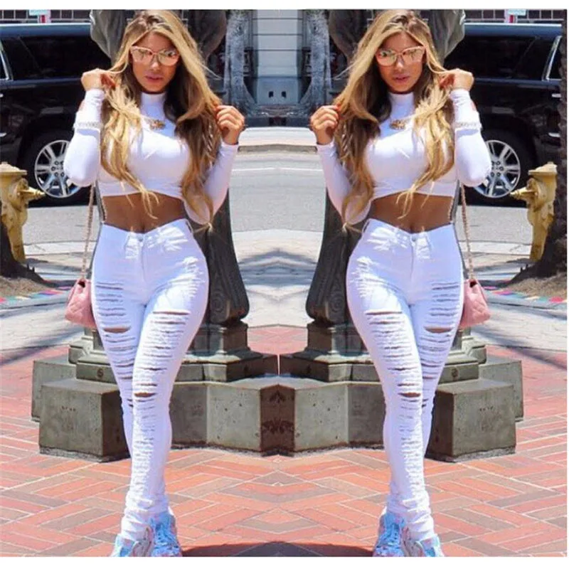 

2022 New Fashion Wild Casual Commuter Big Hole Small Feet Pants Personality Honing Broken Elastic Jeans women's Trousers