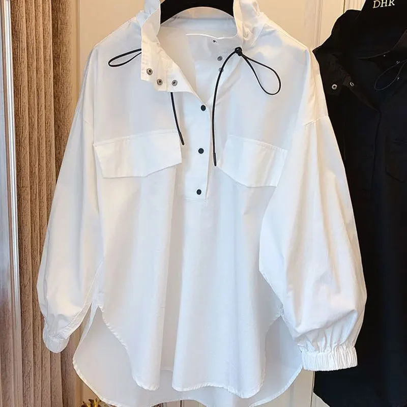 Блузка женская с воротником-стойкой свободная стильная Базовая Повседневная