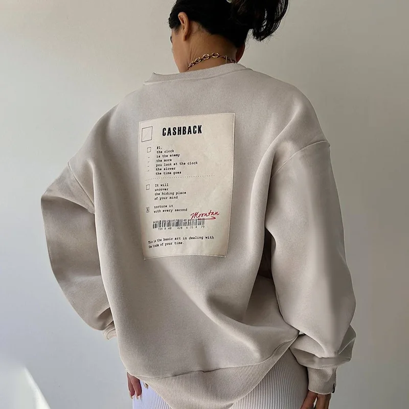 

New 2023 Fall & Winter Women's Pullover Hoodie Leisure Street Solid color Label Instagram Hit Loose Jacket Official Store