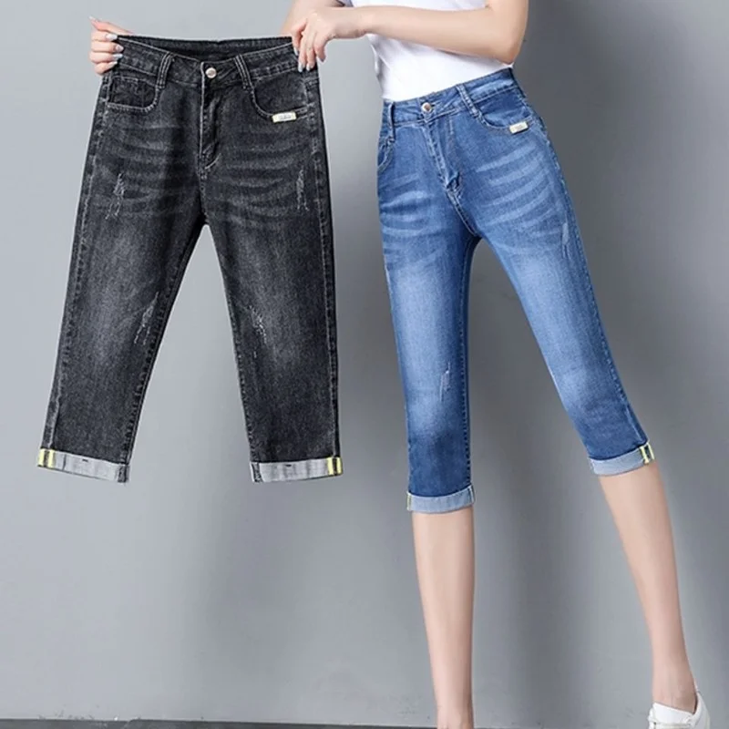 

Women Summer Jeans Loose Denim Pencil Capri Pants Female High Waist Calf Length Trousers Pantalones Vaqueros Mujer Femme E52
