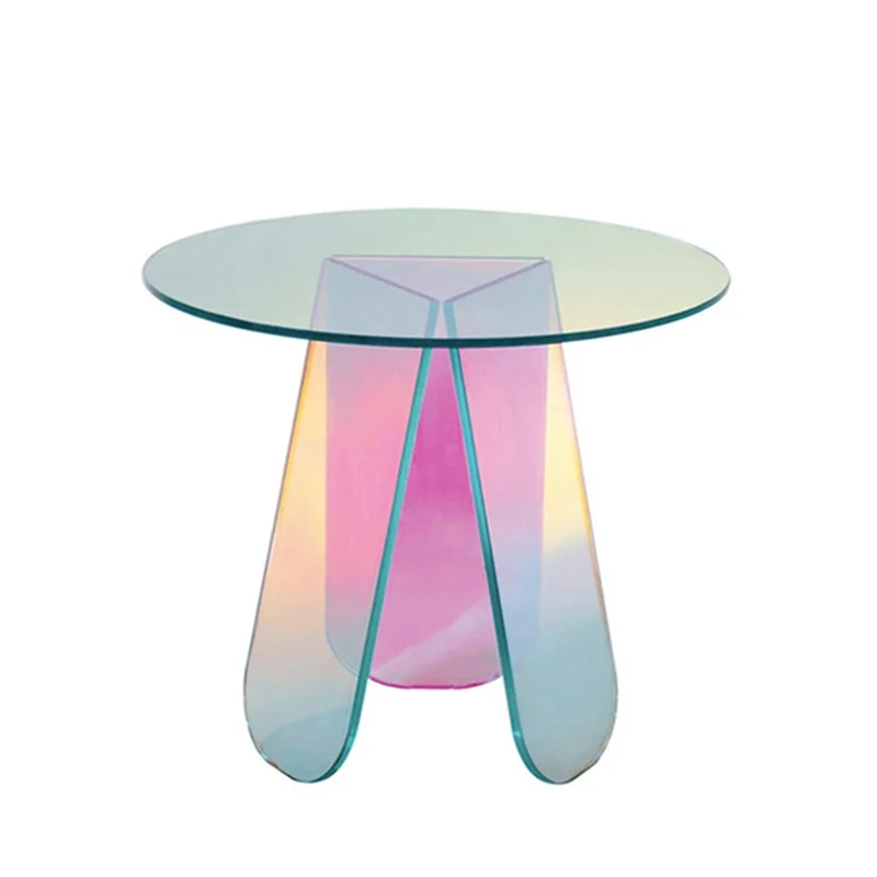 

Переливающийся прозрачный акриловый боковой столик дисплей дизайнерский Круглый Красочный Радужный фотографический кофейный столик