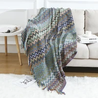 hand woven sofa bed blanket photo props air conditioning blanket with tassel bohemian style retro blanket plane