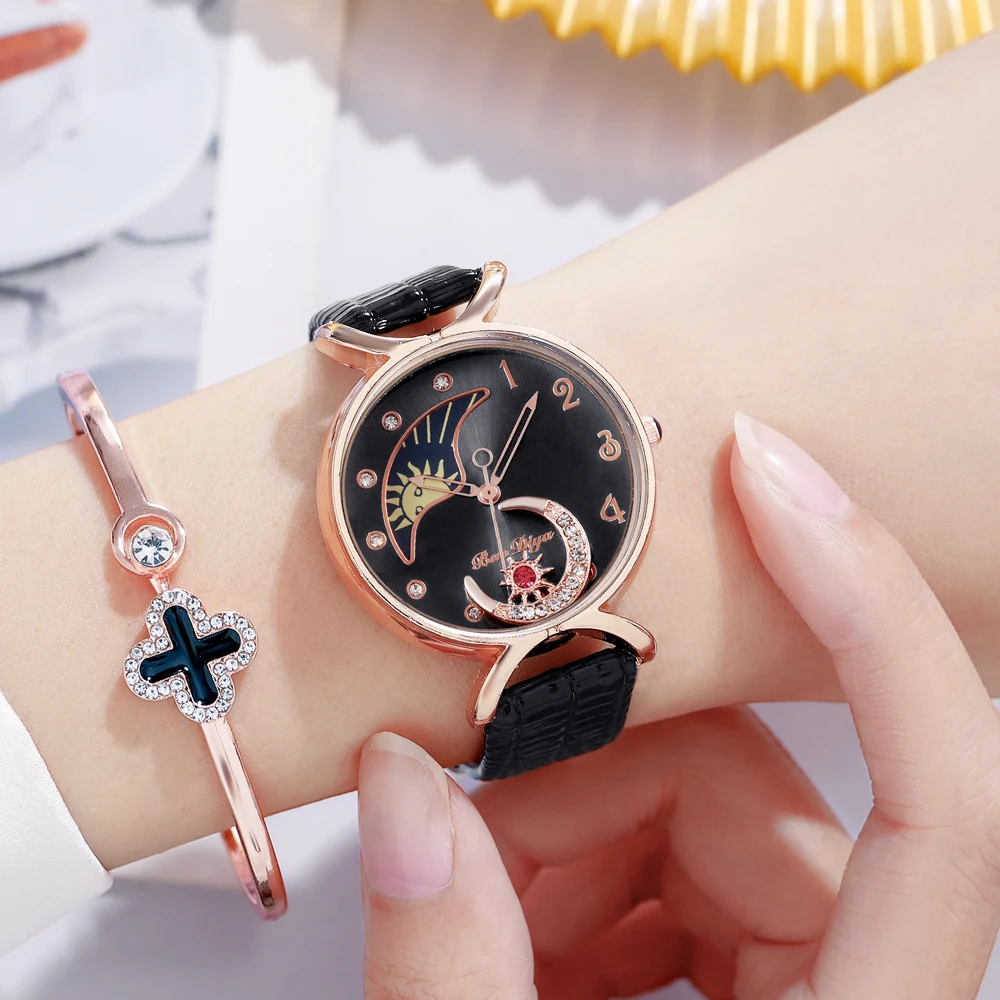 

2022 New Women's Watch Luxury Brand Quartz Move Moon Watches for Ladies Bracelet Leather Wristwatch Montre Femme Hot Reloj Mujer