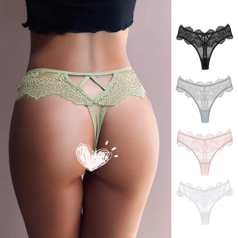 

Low Waist T-Back Lace Flower Mesh Temptation Hip Lifting See-through Lady Sexy Hollow out T-Shaped Panties Women Thongs