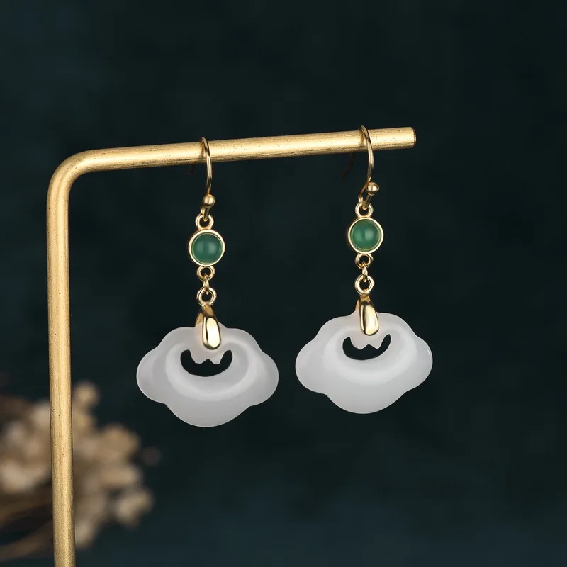 

Luxury Hotan Jade Earrings Cloud Shaped Earrings Fashion Exquisite Gifts Drop Earrings for Women New Jewelry