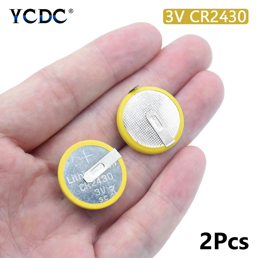 

YCDC Button Battery 2Pcs/lot Battery CR 2430 CR2430 3V 2 Tabs Coin Cell Soldered 2 Pins For Main Board Toy Electronic Scale