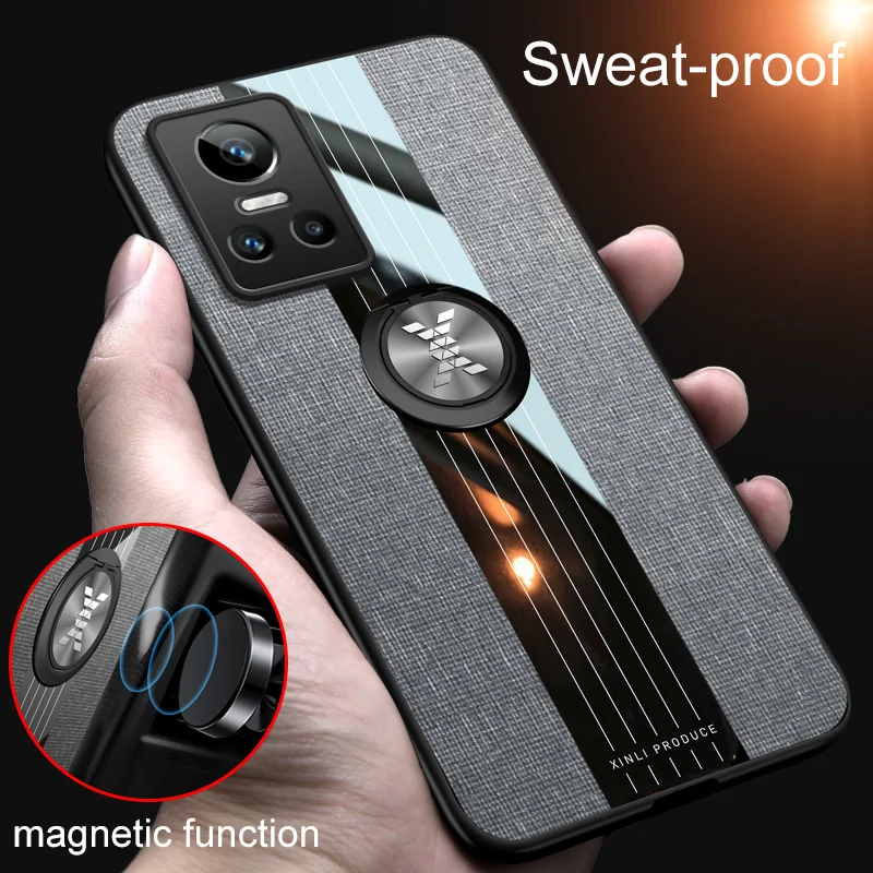 

Fabric Case for OPPO Realme GT NEO 3 2 Car Ring Holder Acrylic Soft Silicone Luxury Canvas Phone Cover Realme GT NEO 2 Master