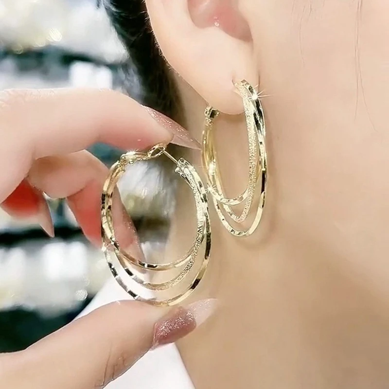

40mm Three-layer Gold Hoop Earrings For Women Banquet Party Engagement Earrings Jewelry Gift