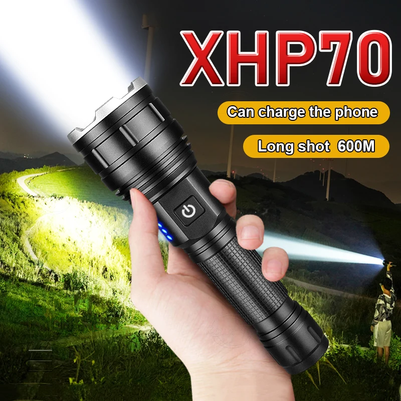 

NEW XHP70 High Power LED Flashlights USB Rechargeable Tactical Torch 21700 5Modes 250000 Lumen Outdoor Camping Strong Flashlight