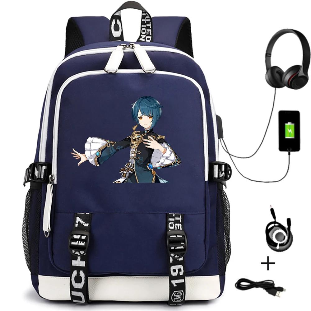 

Anime Genshin Impact Man USB Backpack Cartoon Student Casual Laptop Travel Schoolbag for Teenger Zipper Shoulders Bags Bookbag