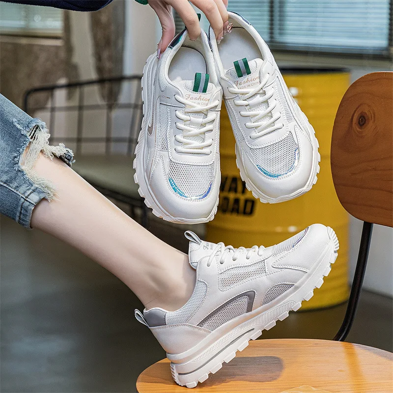 

2023 Luxury Shoes Women Shoe Spring Summer Thick Sole Sneaker Mesh Breathable Woman Sneakers Sports Casual Tennis Female 41 - 43