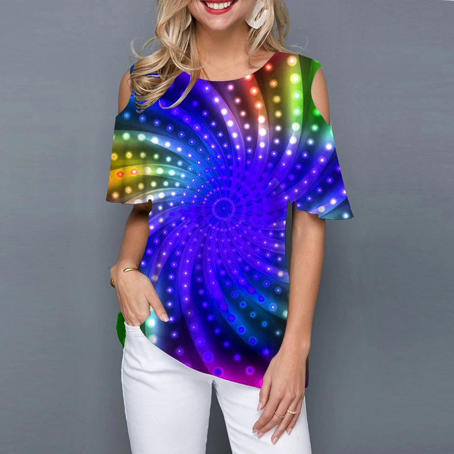 

Cool Women's Summer Fashion Crew Neck Original Off-the-shoulder Short Sleeve T-shirt 3D Printed Pullover Trend Women's Top