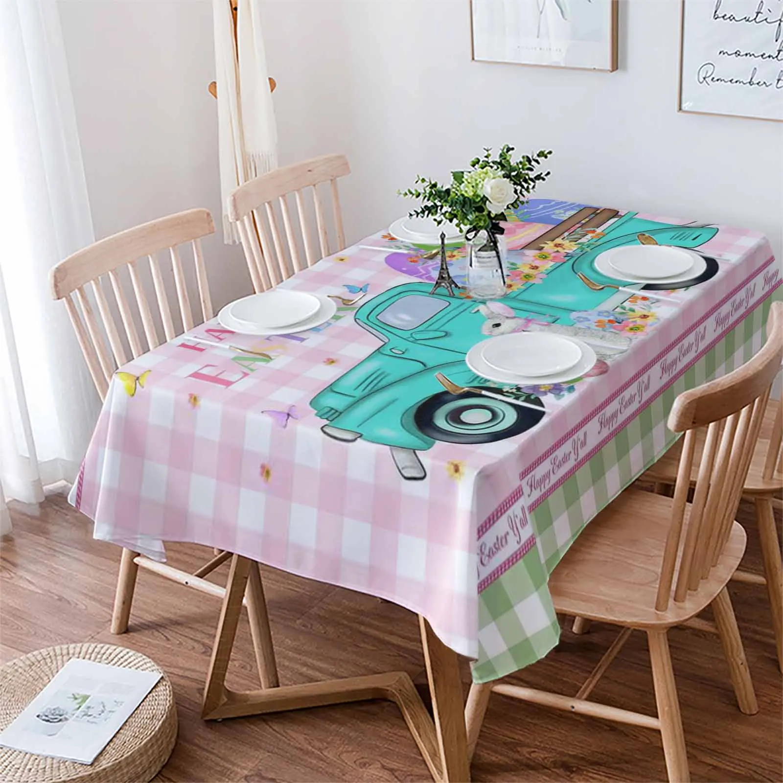 

Пасхальный автомобиль яйцо Кролик цветок бабочка клетчатая искусственная настольная Обложка Водонепроницаемый домашний фотографический