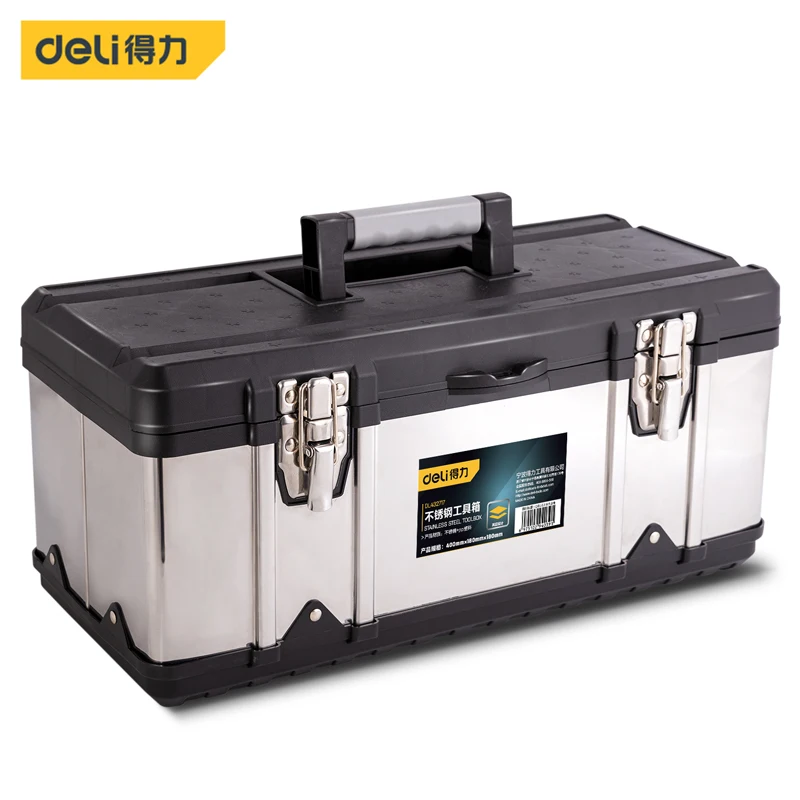 

Deli 17Inch Stainless Steel Tool Case Portable Hardware Tool Box Household Multifunction Maintenance Tool Organizers Storage Box