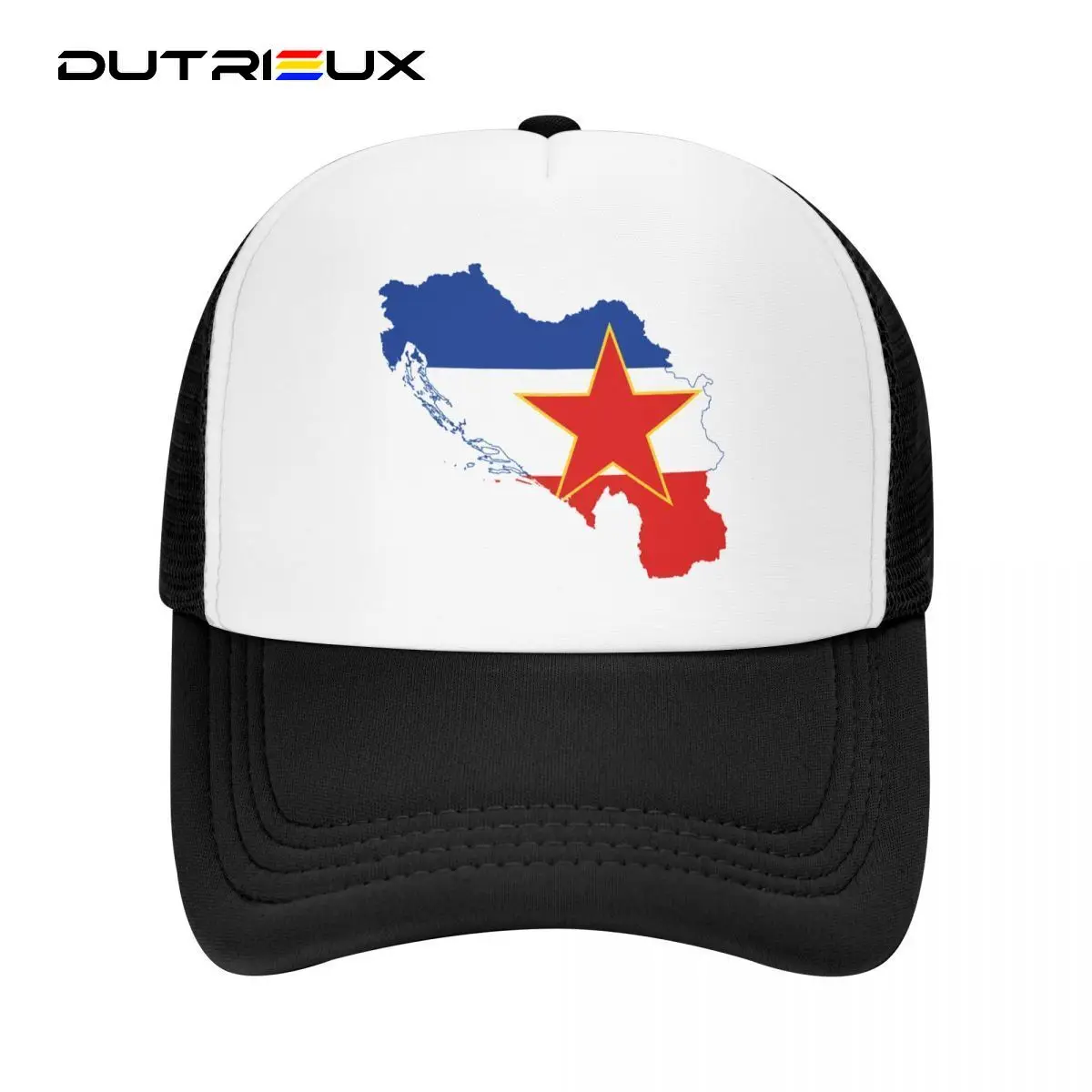 

DUTRIEUX Punk Yugoslavia Flag Map Baseball Cap Men Women Breathable Trucker Hat Sun Protection Snapback Caps