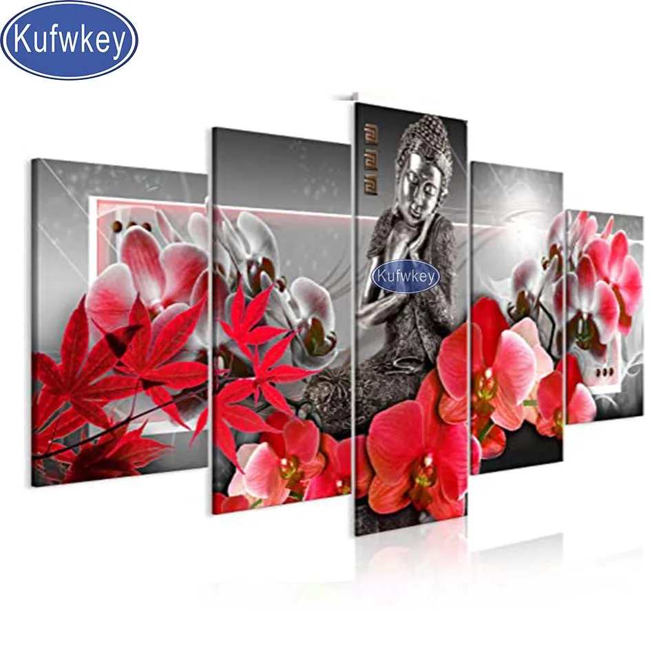 Алмазная живопись с несколькими панелями полная Новинка картина Красной орхидеи