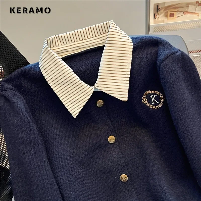 Женский вязаный кардиган с длинными рукавами и круглым вырезом