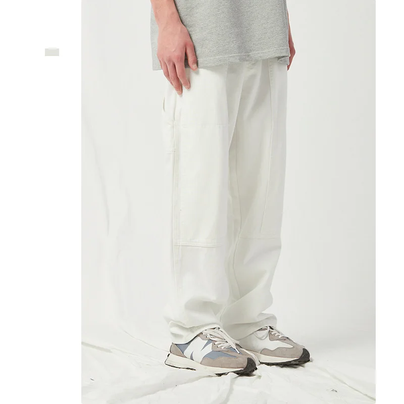 2023 Spring/Summer New Loose Japanese Casual Straight Leg Pants White Pure Cotton Draping Basic Fashionable Versatile Jeans
