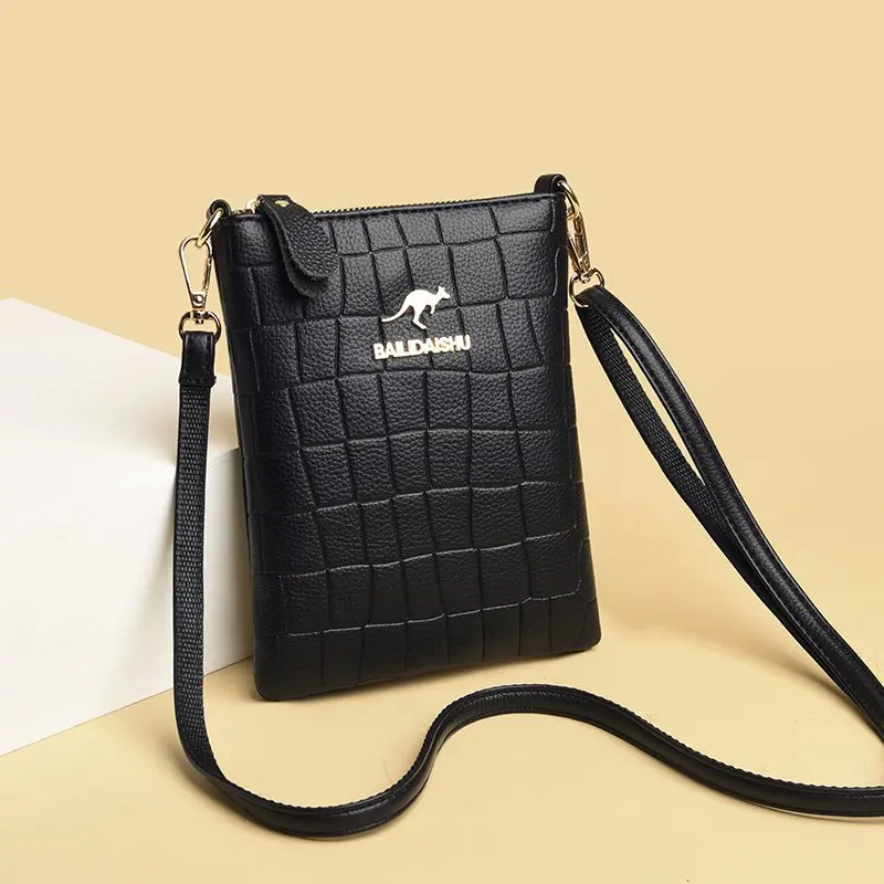 

Mobile Phone New Leather Handbag Trend Mini Bag Stone Grain Retro Cowhide Messenger Bag
