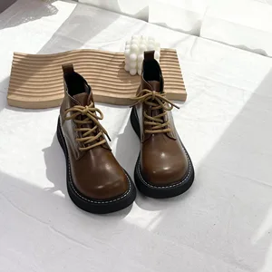 boots black lace-up British boots short boots small leather boots thick soled muffin shoes single boots