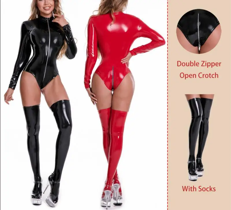 

Эротическое женское белье, сексуальное боди из искусственной кожи, боди на двойной молнии для ночного клуба, сексуальные костюмы для хозяйк...