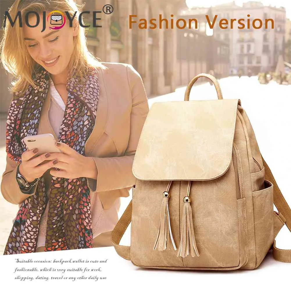 

2pcs Women Pu Leather Backpacks Solid Casual Fashion Travel Mochilas Tassel Decor Aesthetic Backpack Multipurpose for College