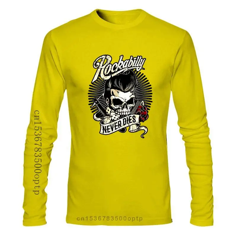 Mens Clothing  Est Men'S Funny Rockabilly Never Dies - Skull Hipster T-Shirt For Bikers T Shirt