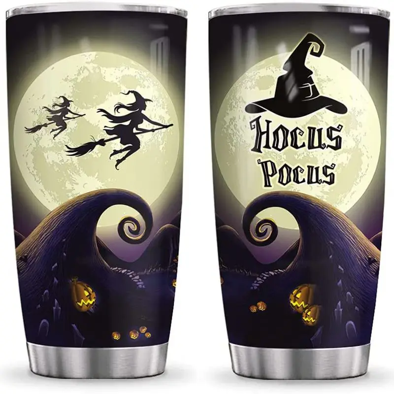 

20oz Hocus Pocus Witch Pumpkin Halloween Tumbler Cup with Lid Double Wall Vacuum Thermos Insulated Coffee Mug Cup for Travel