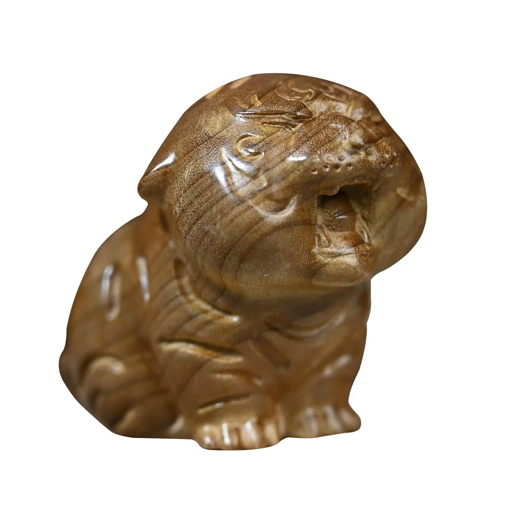 

Small Wooden Tiger Figurine Adornment Carved Wood Tiger Ornament Desktop Decor