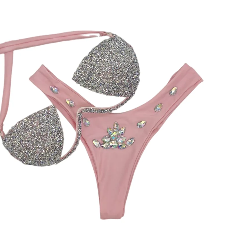 2022 New Hot Diamond Bikini Set Sexy Thong Swimsuit Tether Women's Split Swimwear Two Piece Beachwear Bath Suit