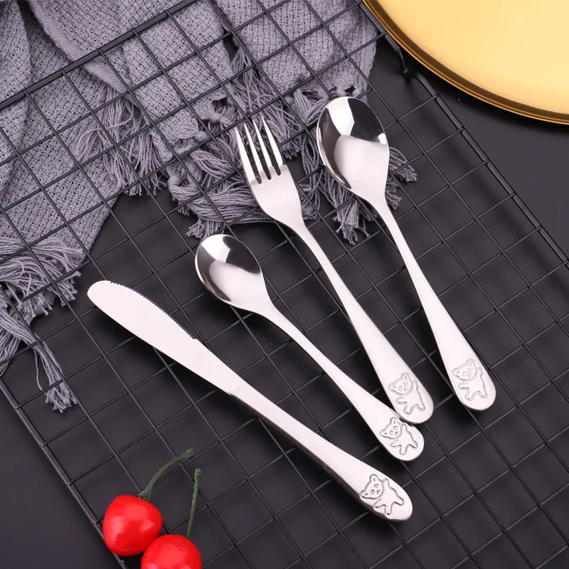 

1pc Baby Bottle Spoon Food Feeding Fork Knife Utensils Set Stainless Steel Kids Learning Eating Habit Children Tableware