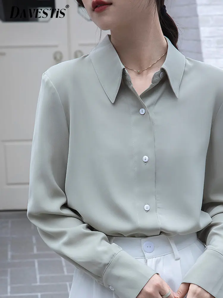 

Simple Office White Shirt Women's 2023 Spring and Summer Loose Polo Collar Long-sleeved Shirt Ladies Commuter Shirts and Blouses