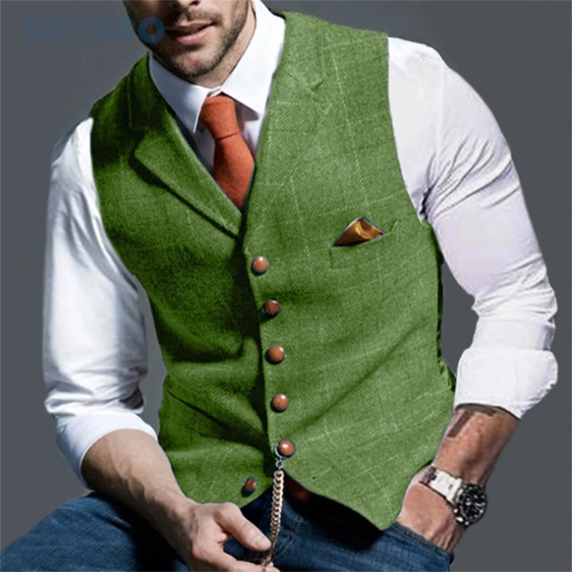 

Business Mens Suit Vest Lapel V Neck Wool Herringbone Casual Waistcoat Formal Groomsman Jacket For Wedding Men's Vests Tweed