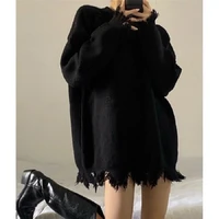 deeptown gothic style punk black knitted sweater women oversize o neck goth grunge knit pullover korean fashion long sleeve tops