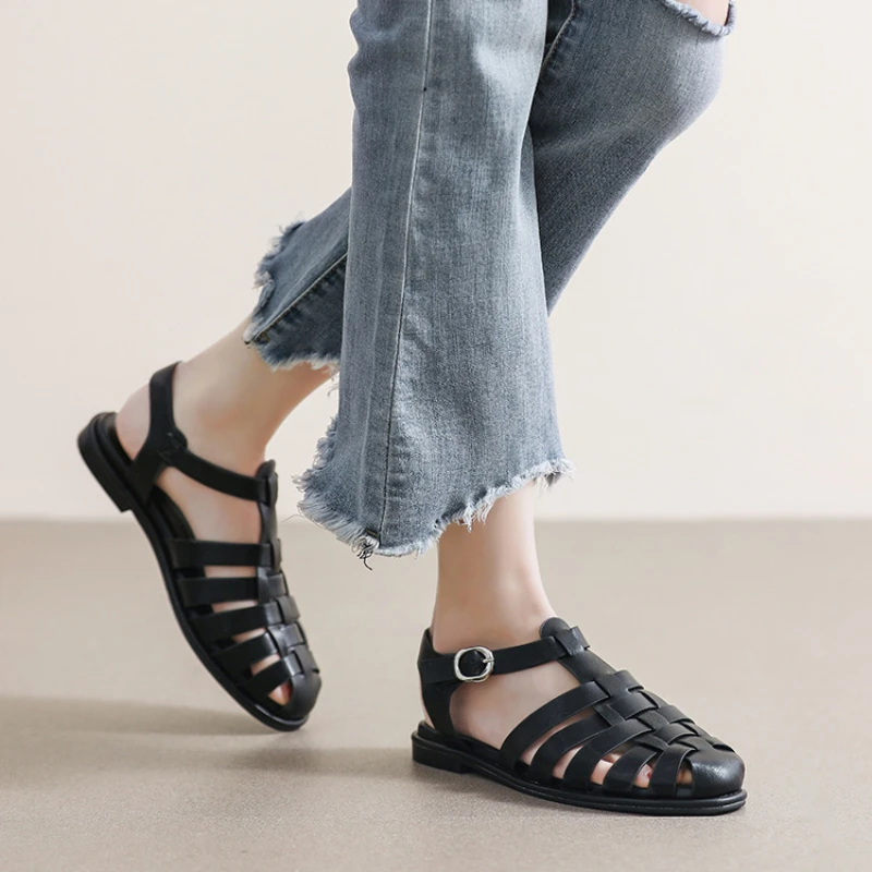 

Cute Summer Sandals for Women 2022 Closed Toe Vintage Designer Gladiator Flat Shoes Plus Size 43 Ladies Shoes and Sandals