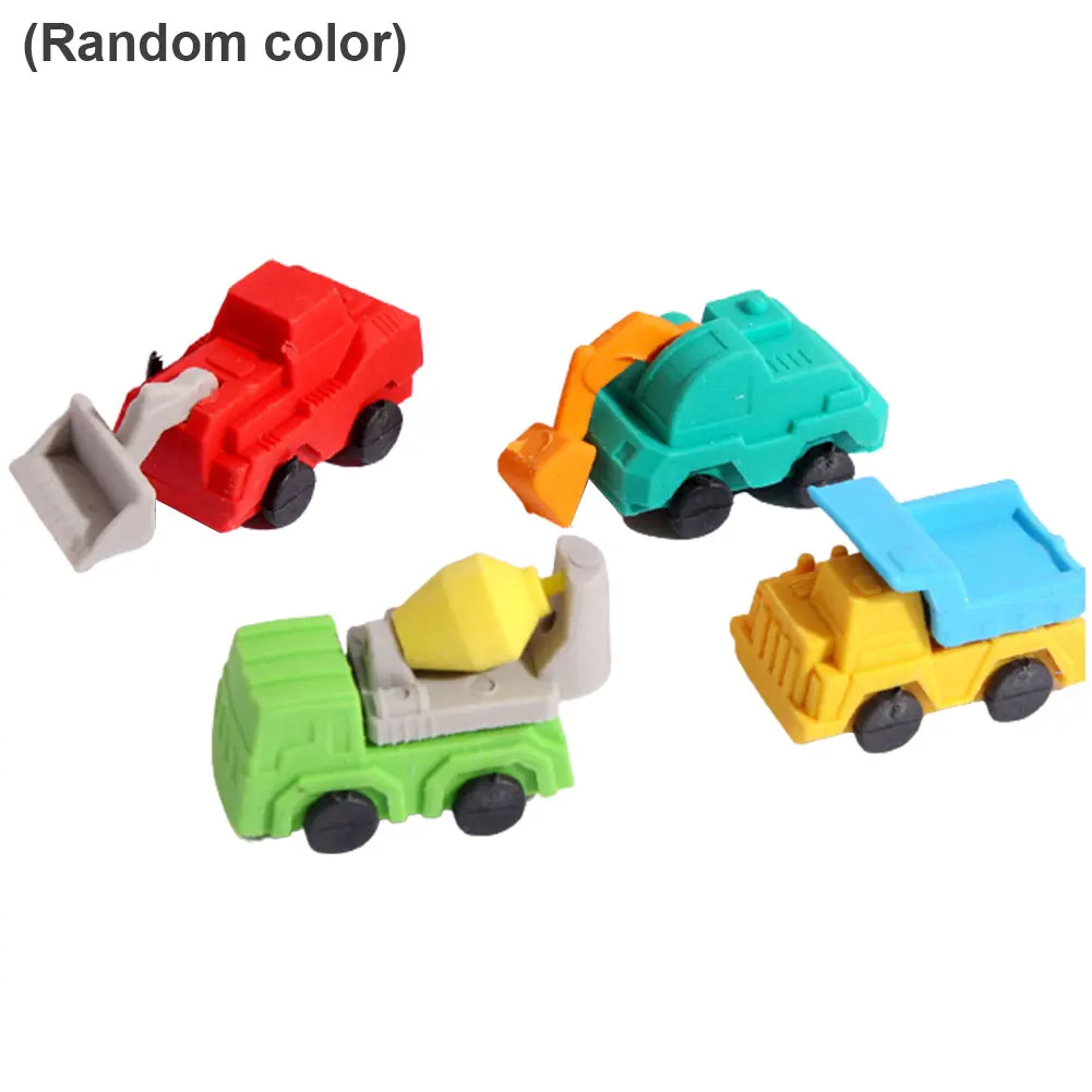 

4pcs Soft Durable Cute Student Stationery Gift Mini Children Pencil Rubber Eraser School Office Random Color Engineering Truck