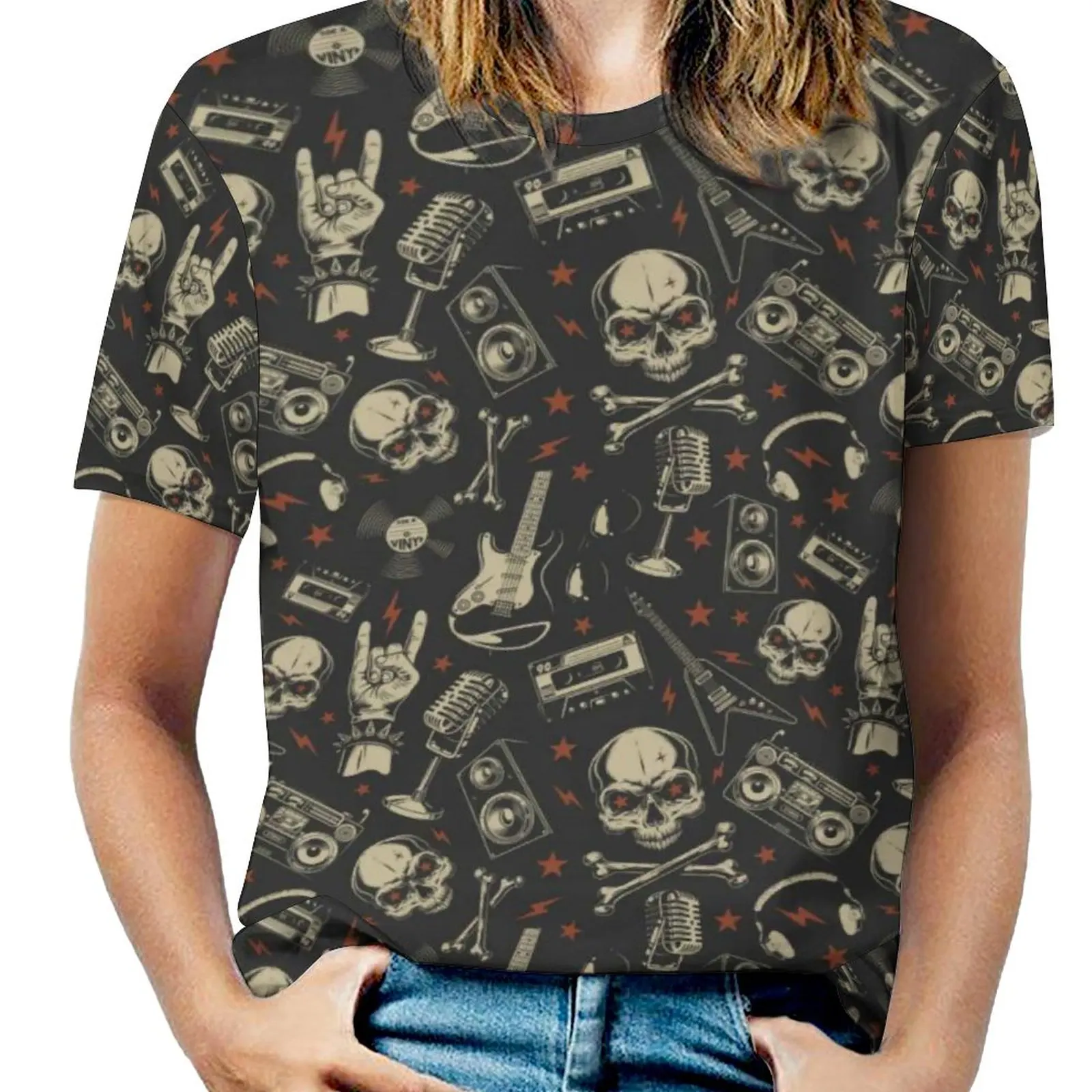 

Metal Music Skull T-Shirts Rock Grunge Punk Street Fashion T-Shirt Short Sleeve Pretty Oversize Tees Sexy Print Clothes Gift