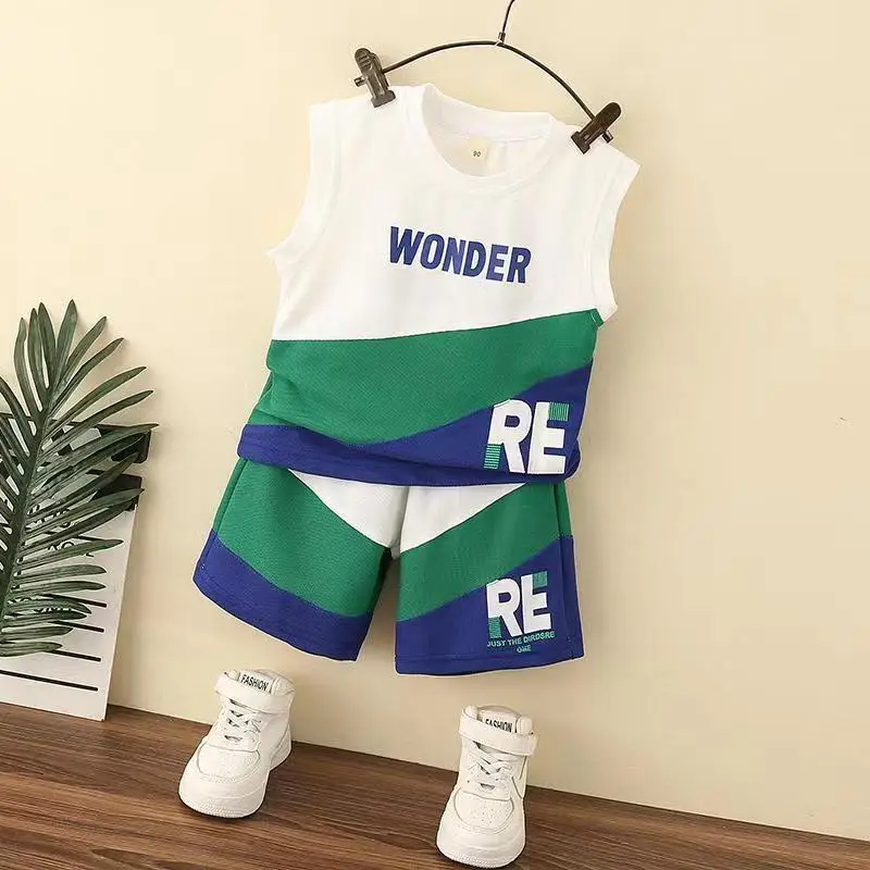 

Kids Boys' Summer Suit Thin Sleeveless Tank Top 2023 New Fashionable Baby Boys' and Children's Handsome Clothing Kids Outfits