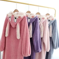coral velvet nightgown womens winter hooded kawaii sleepwear robe flannel nightdress home clothes female