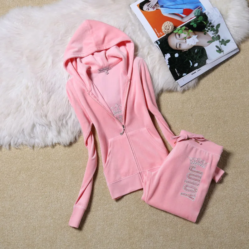 

Spring Fall 2022 Fashion Casual Velvet Fabric Women Tracksuits Velour Suit Hoodies Tops and Sweat Pants Set S-XL