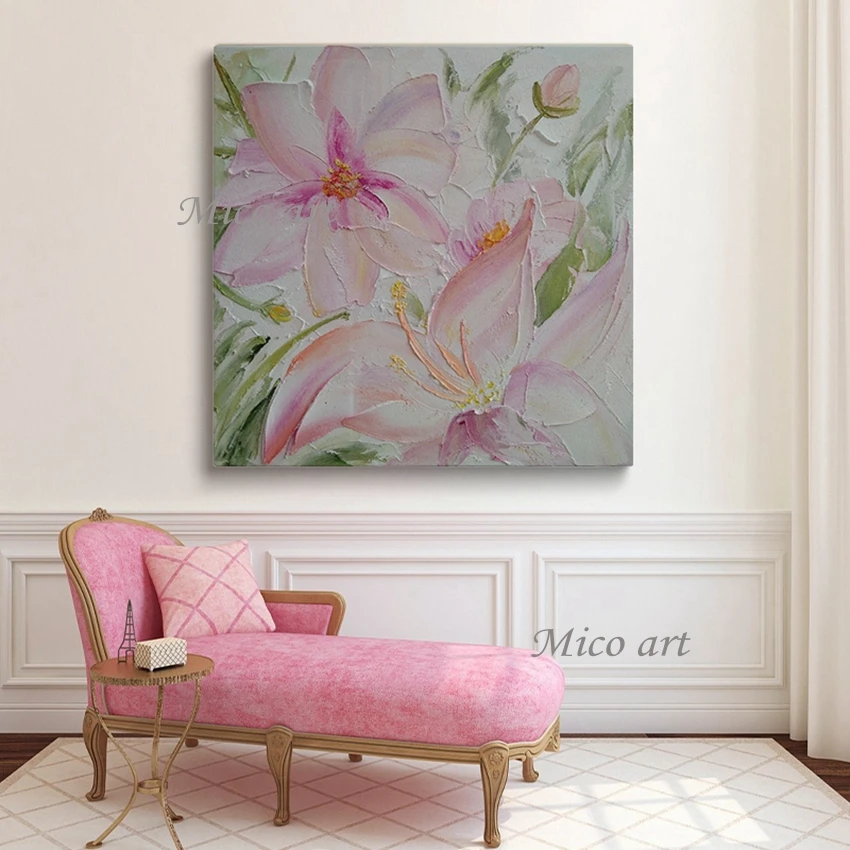Картина на холсте с розовыми цветами настенное украшение для детского сада