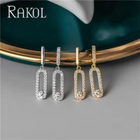 rakol creative pin shaped zircon stud earring luxury white cubic zirconia earrings for women ins trendy jewelry anniversary gift
