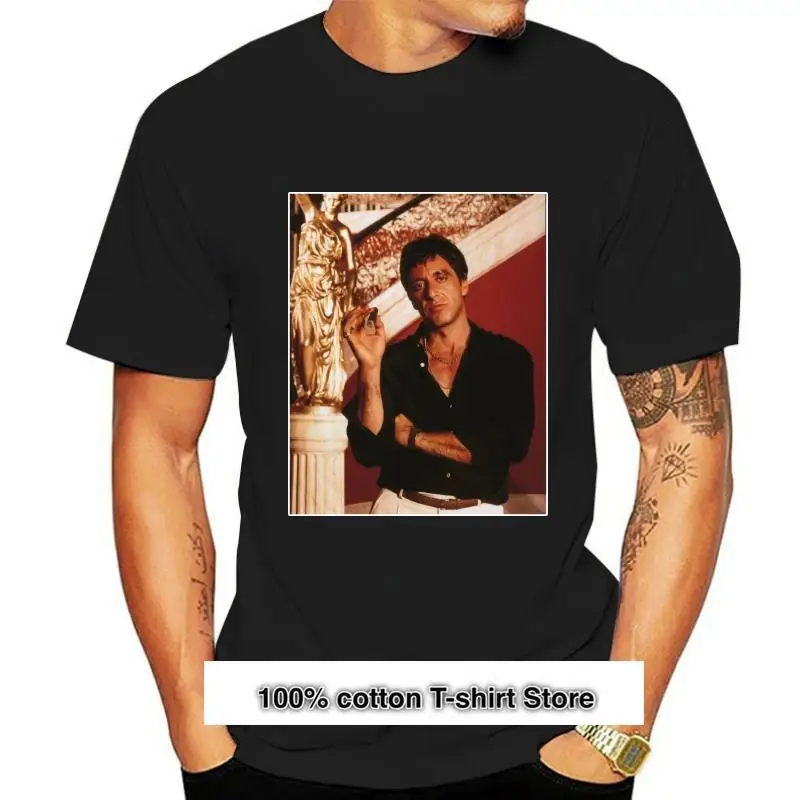 

Scarface-Camiseta de manga corta para hombre, camisa con estampado de Scarface, cuello redondo, color negro