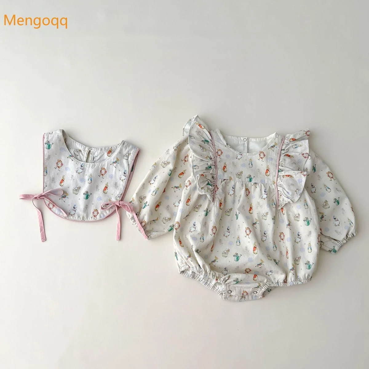

Mengoqq Newborn Princess Autumn Spring Full Sleeve Print Cartoon Animals Ruched Outwear Bodysuits Gift Bib Infant Kids Clothing